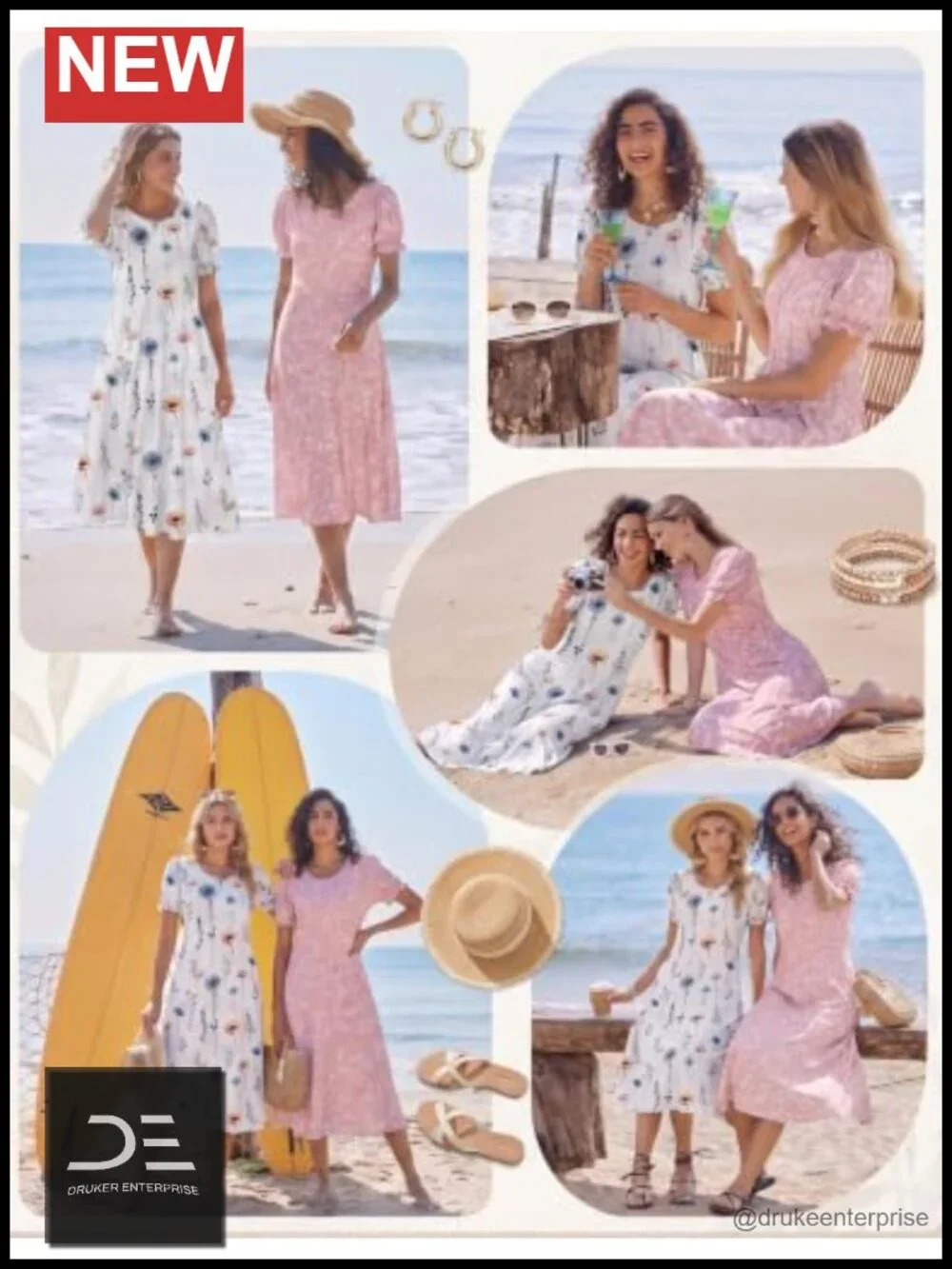 Midi Dress with Puff Sleeves Pleated Flowy Sundress with Pockets